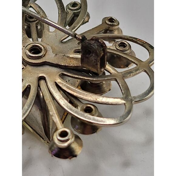 Vintage Yellow Triangle Rhinestone Brooch Mid Century Wearable Jewelry - Picture 6 of 11